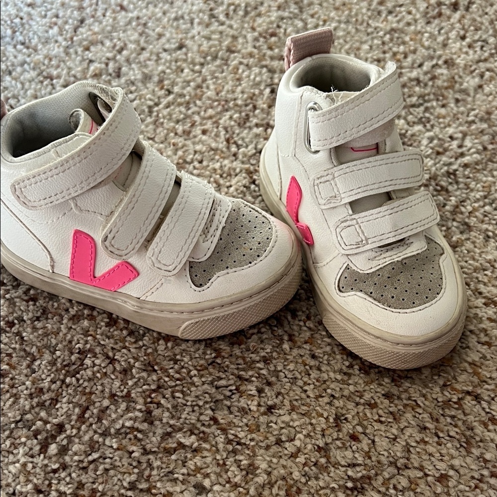 Baby Veja White and Pink Velcro high top Sneakers